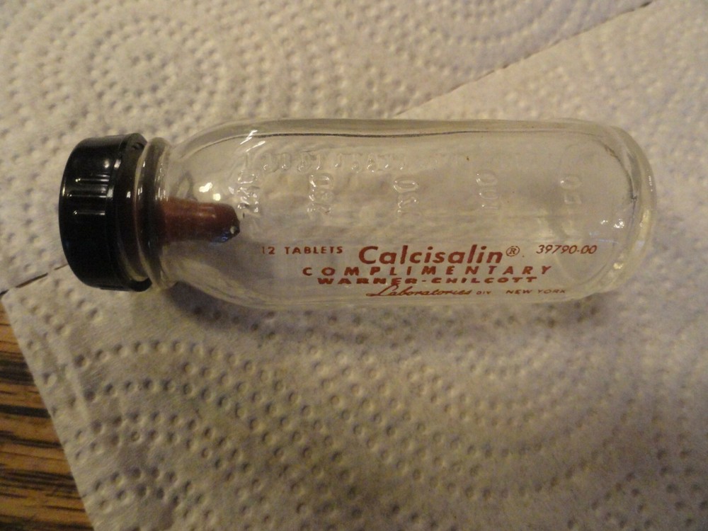 Old "Complimentary, Warner- Chilcott CALCISALIN" Bottle w/Embossing