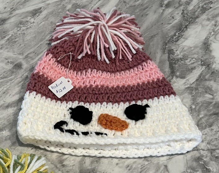 Hand Crocheted Snowman Beanie Hat Medium