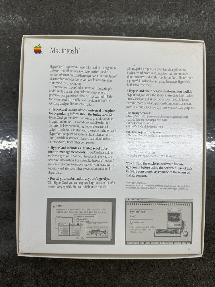 Vintage APPLE HyperCard Software For Macintosh M0556 Empty Box Only