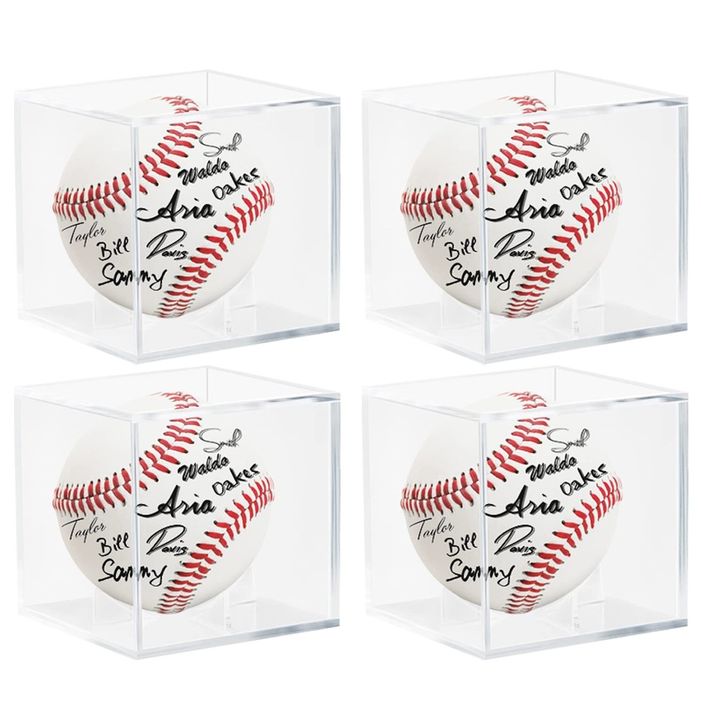 4 Pack Clear Acrylic Baseball Cube Display Case Boxes for Memorabilia Display