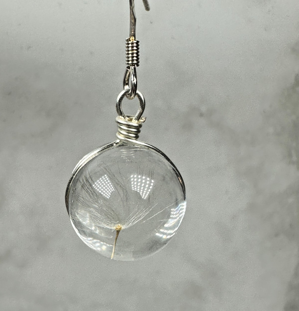 Sterling Silver Pappus Seed Dangle Round Earrings - 1" Long
