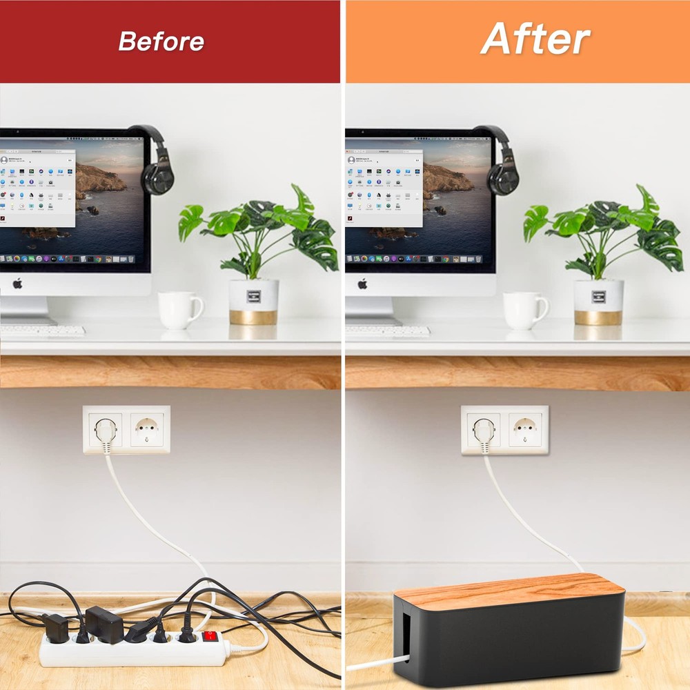 Cable Management Box 2 Pack with 16 Cable Clips Set-Large & Medium & Small Wo...