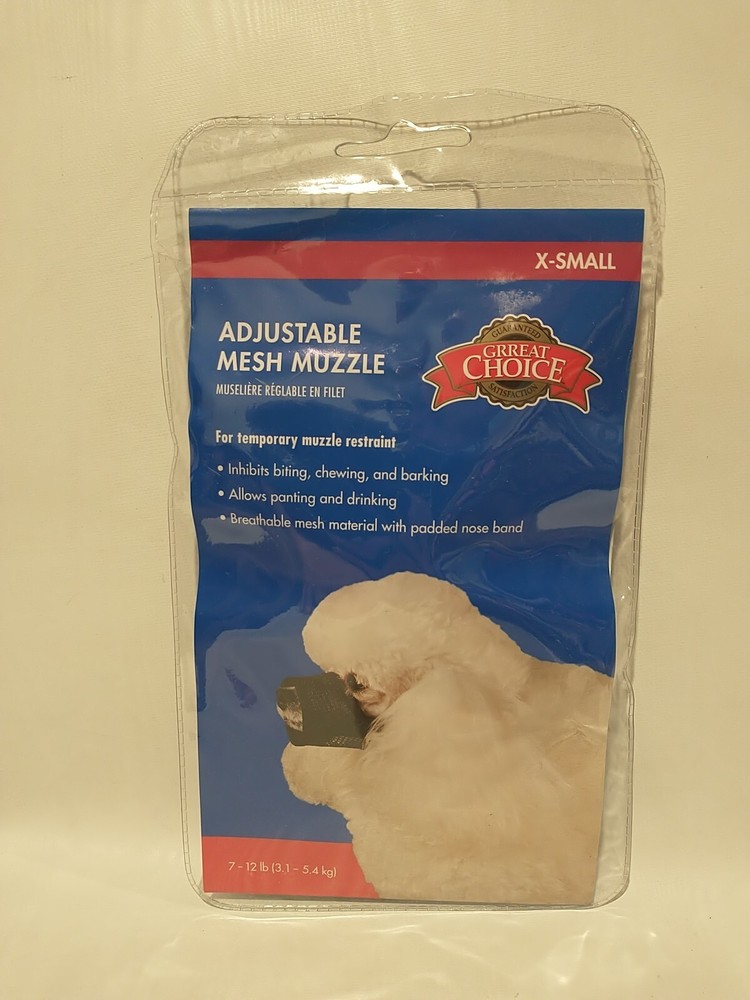 Adjustable Mesh Dog Muzzle Size X-Small Black For 7-12 Lbs 4" Nose Circumference