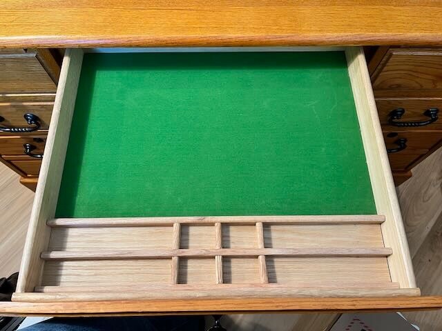 54" Deluxe Executive Solid Oak Roll Top Desk Light Harvest Finish Excellent Cond