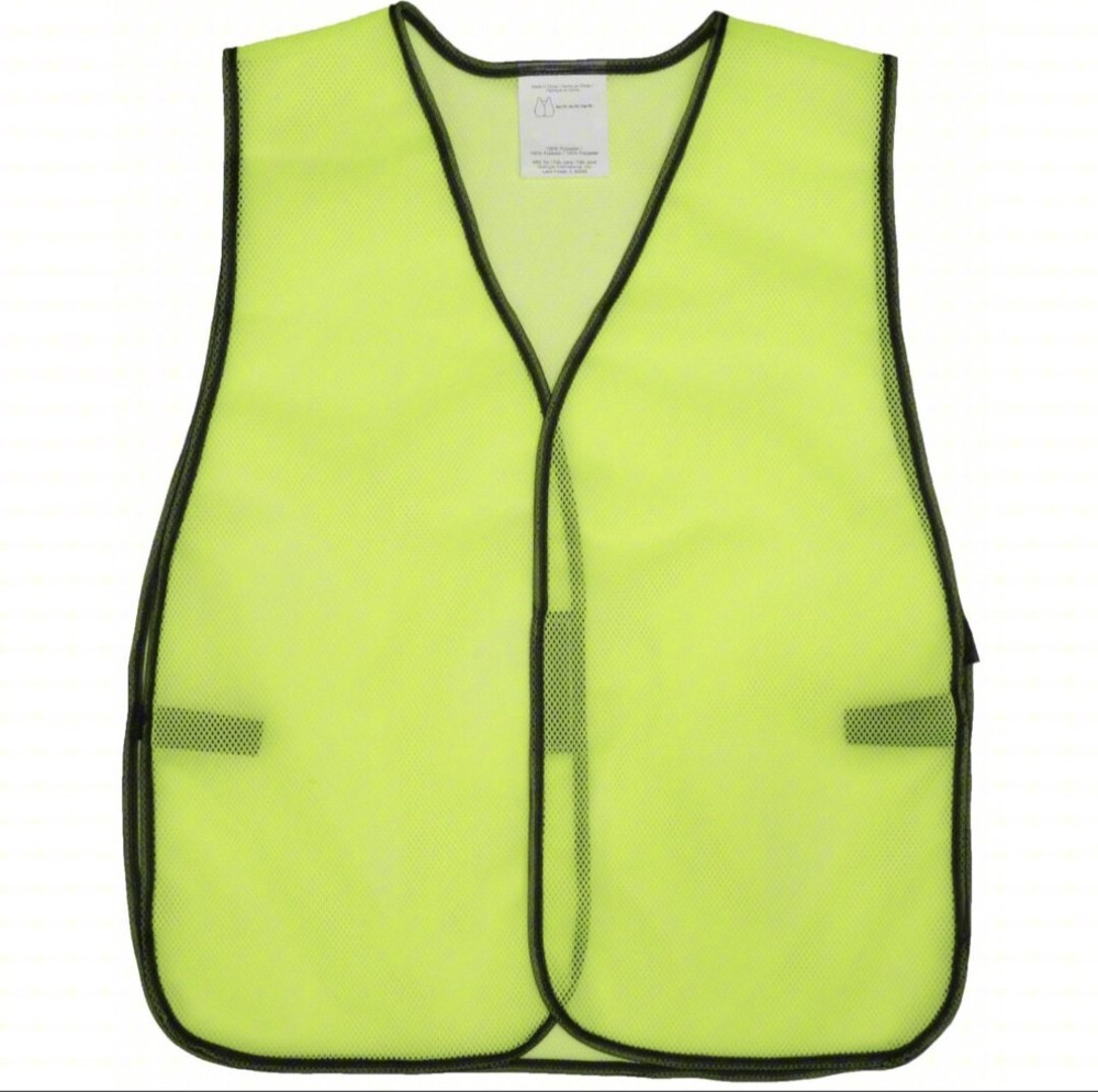 High-Visibility Vest, Lime Green, Mesh Polyester, Hook-and-Loop, Unisex