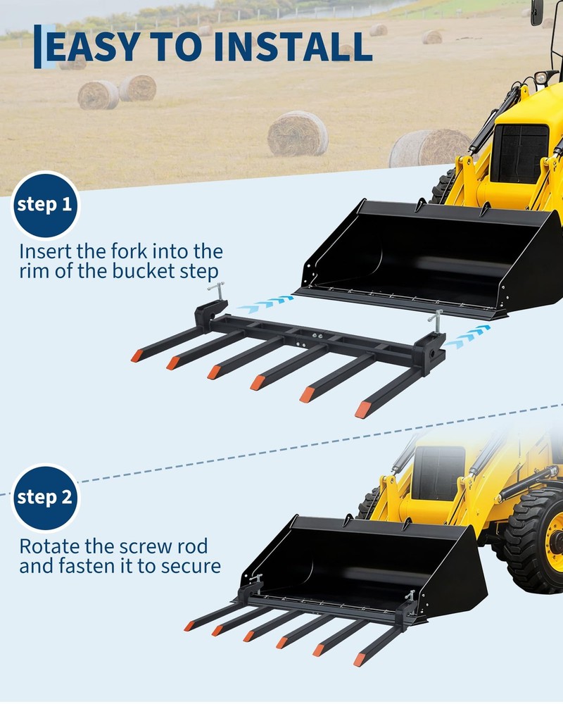 4000 LBS Loading Weight Pallet Forks for Loader, Tractor Buckets, Skidsteer