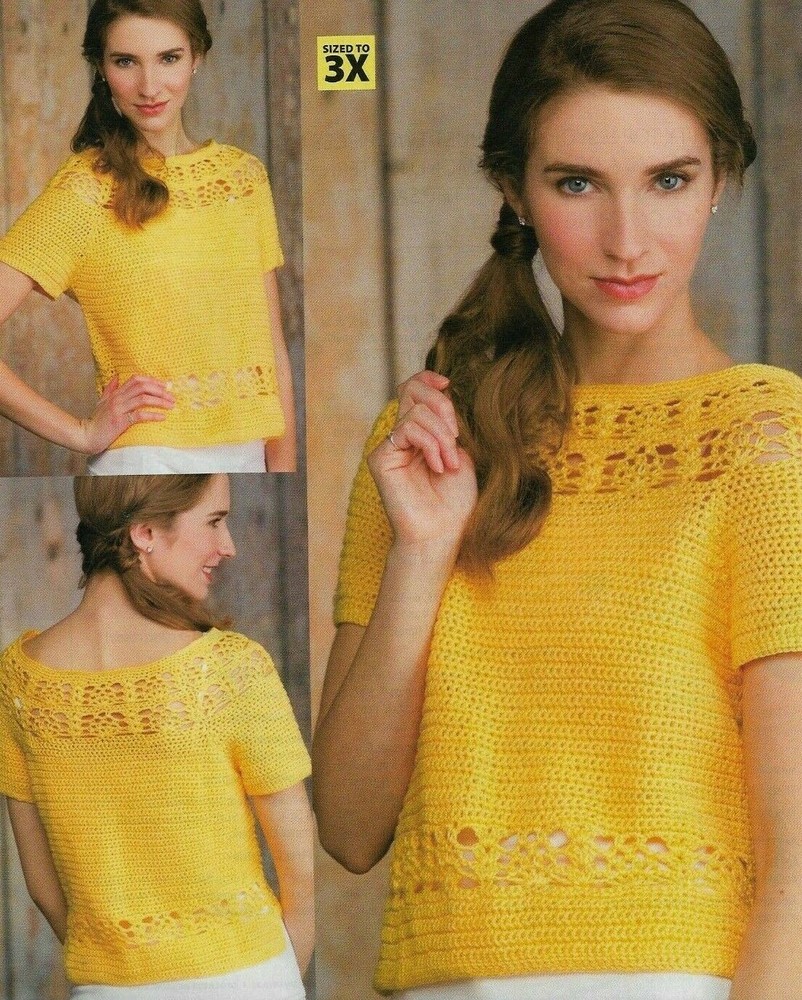 PINEAPPLE LACE PULLOVER SWEATER 5 SIZES WOMEN'S CROCHET PATTERN INSTRUCTIONS