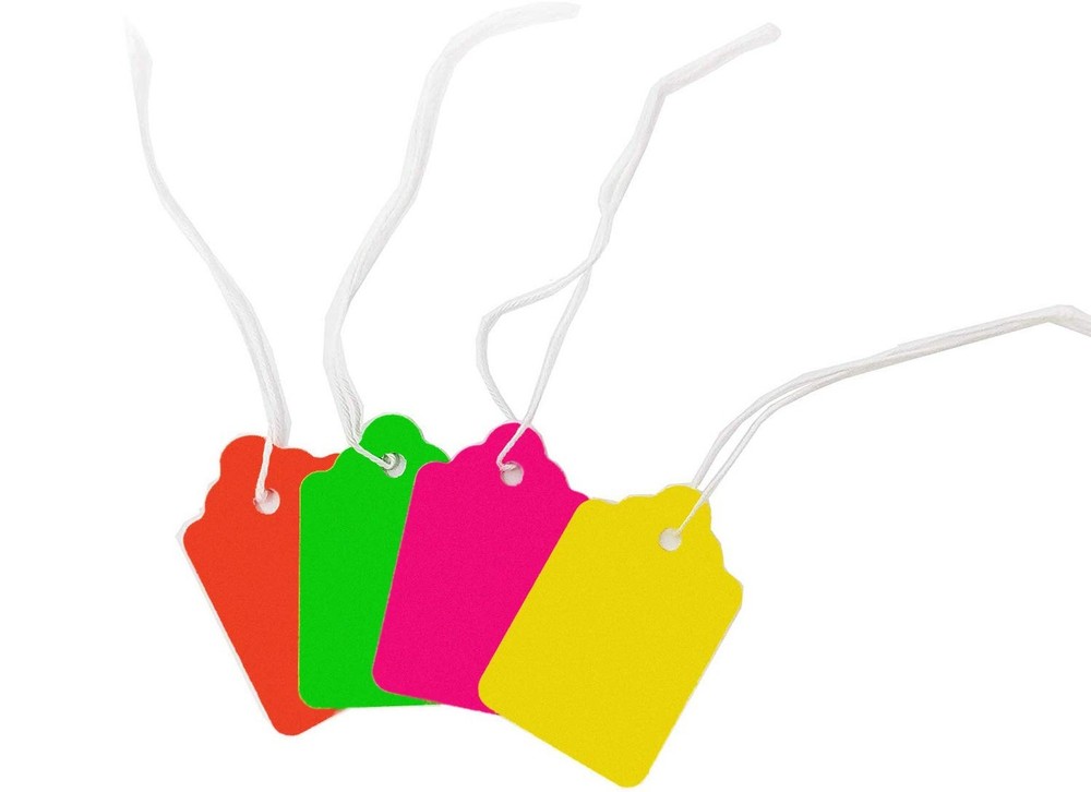 Fluorescent Neon Blank Strung Merchandise Pricing Tags with String, 4 Tags, 1...