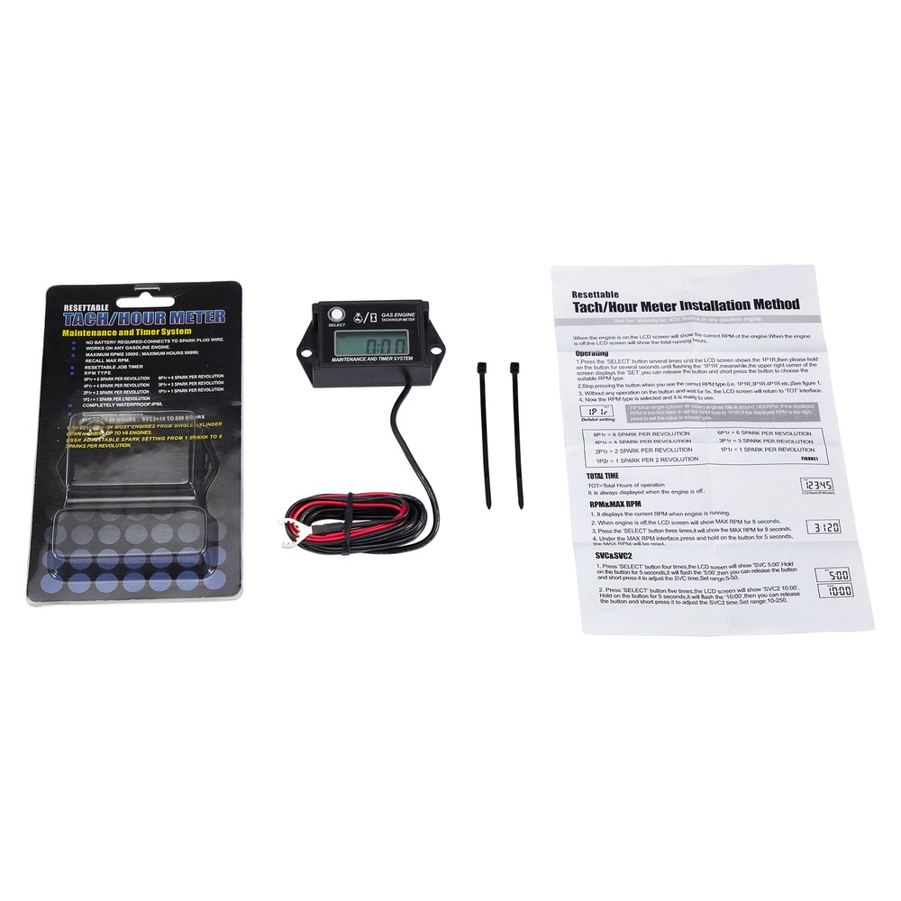 Waterproof Digital Tiny Tach Meter Small Engine Tachometer Hour Meter Inductive