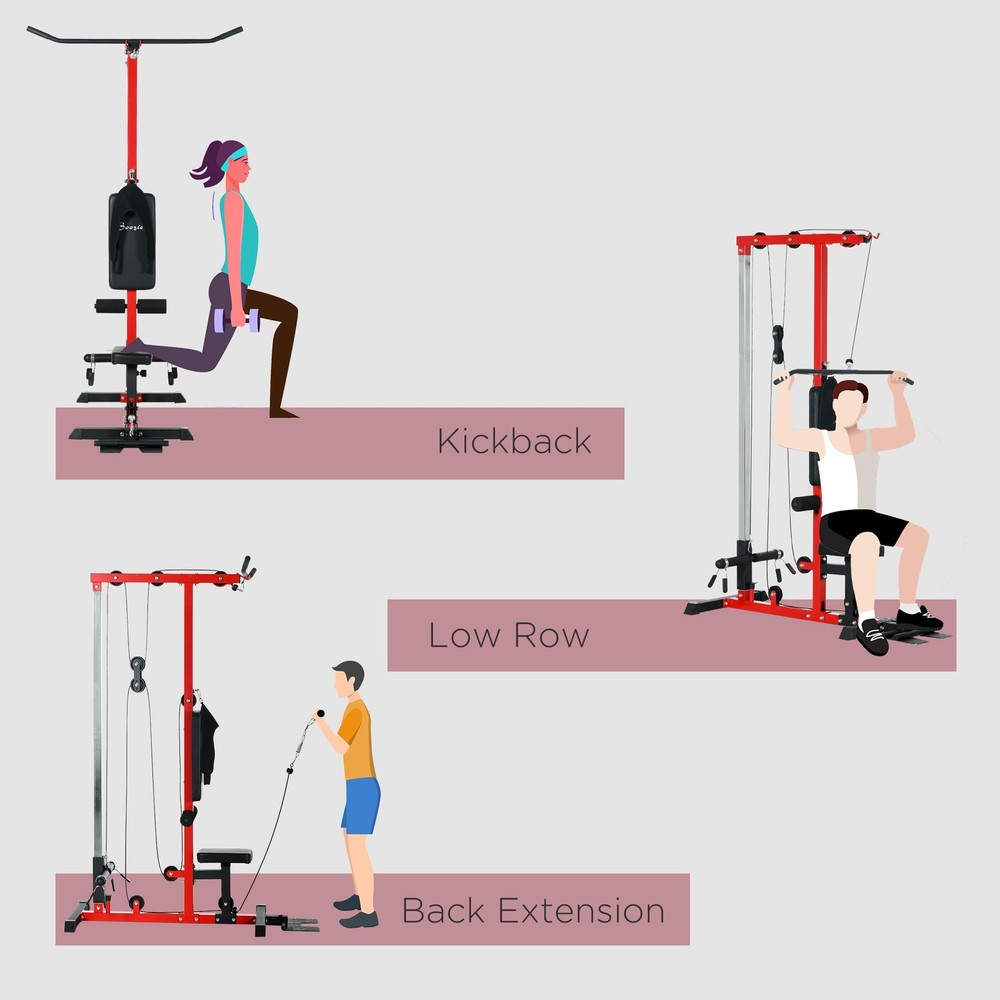 Lat Pull Down Machine High Low Pulley Machine Adjustable Seat Flip-Up Footplate