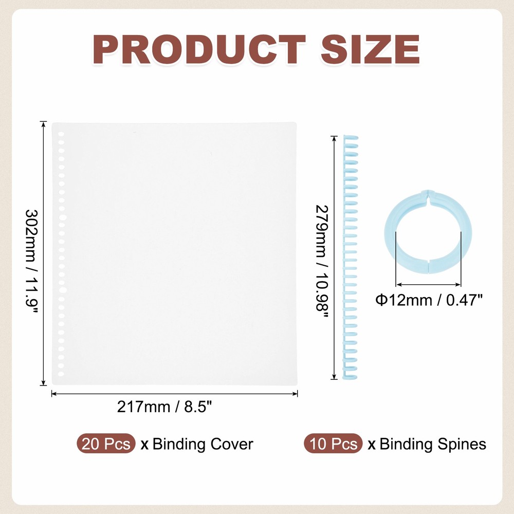20Pcs Clear Presentation Binding Covers with 10Pcs 12mm Combs Kit, Sky Blue