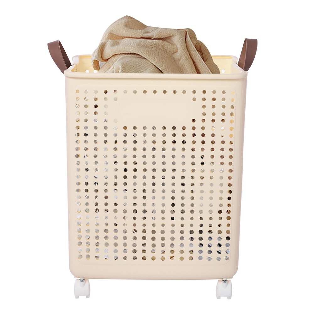 66lbs Collapsible Laundry Hamper Foldable Rolling Laundry Basket With Wheels US