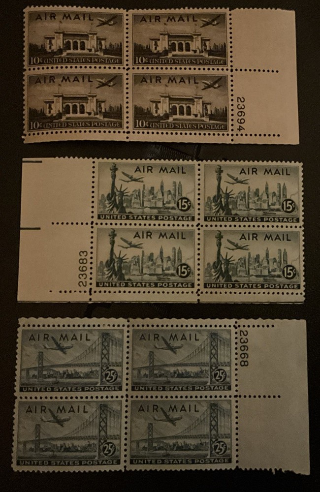 Mint Air Mail Plate Blocks Scott C34, C35, C36