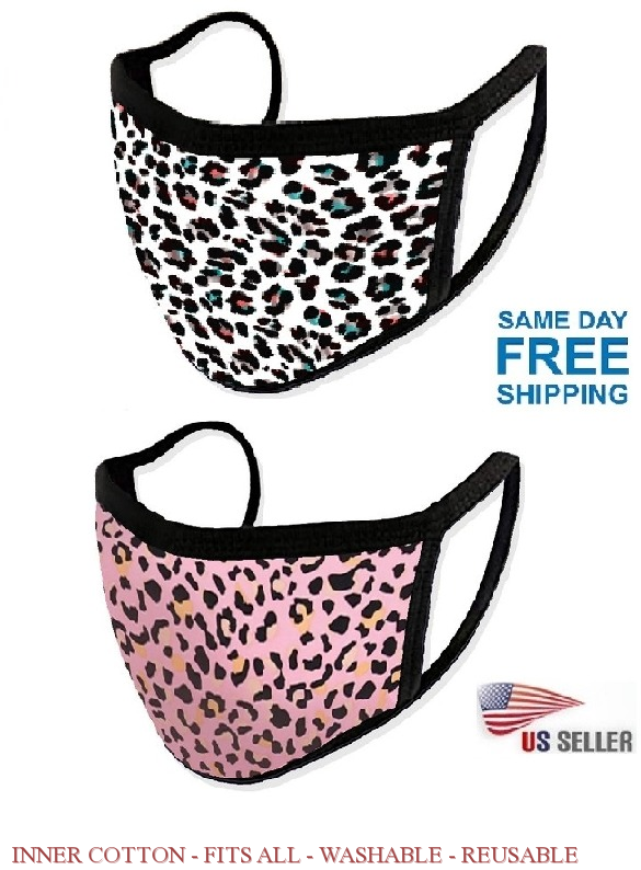Washable Leopard Print Face Mask Reusable Soft Cotton Back Breathable