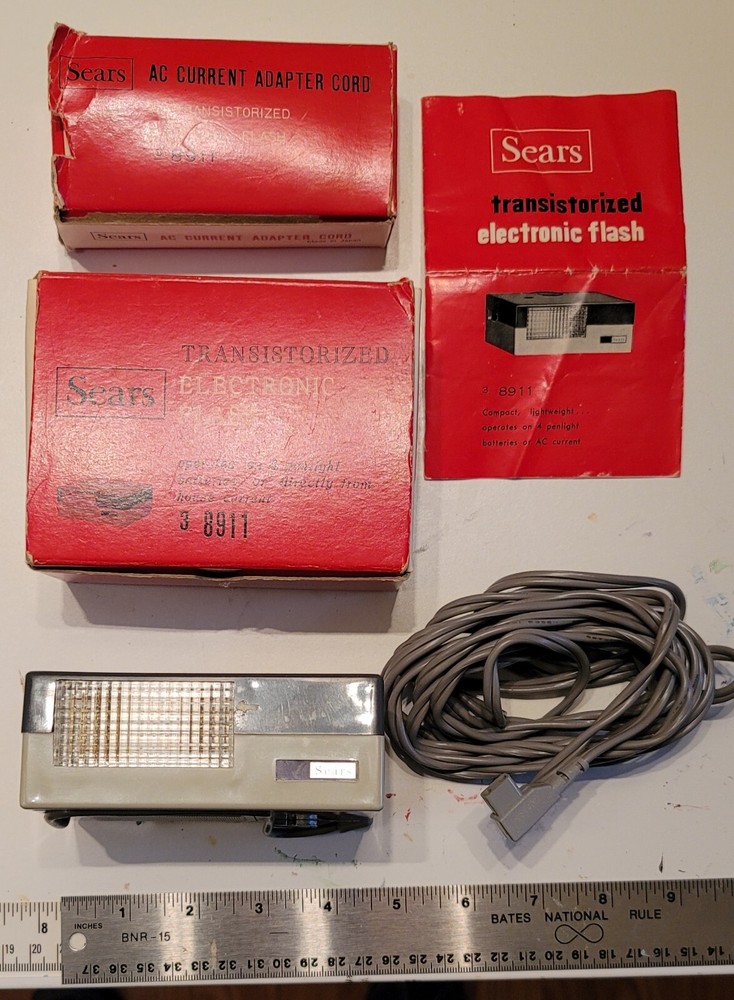 Vintage Sears Transistorized Electronic Flash, Orig Boxes. Incl Cable Untested