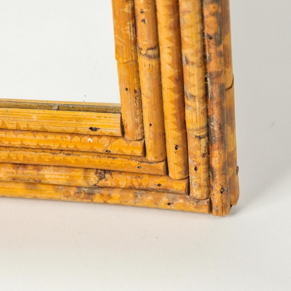 Vintage Split Reed Bamboo Arched Mirror