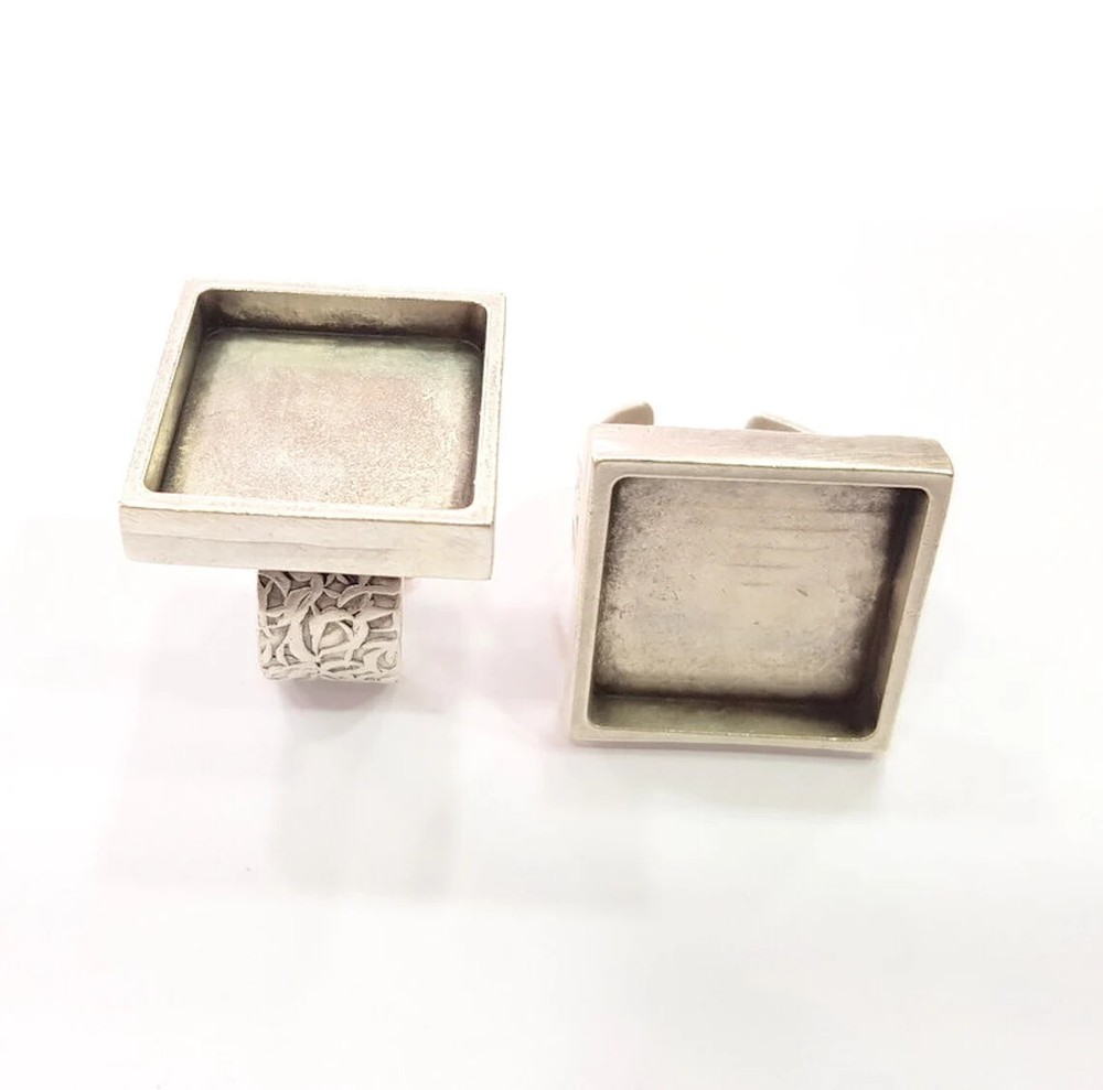 Square Blank Ring Setting Cabochon Base Bezel inlay Mounting Adjustable 20x20mm