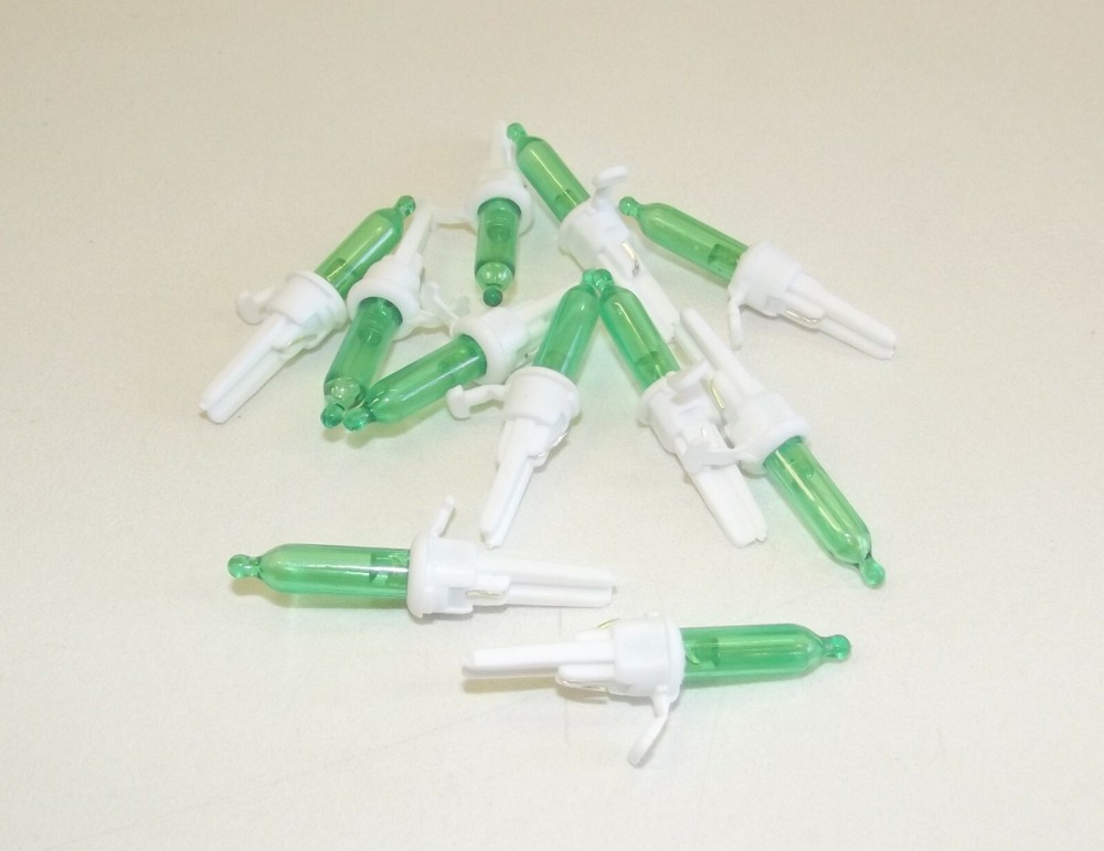10 LED Green Mini Christmas Tree Lights White Base Replacement Bulbs 3.4 V .068