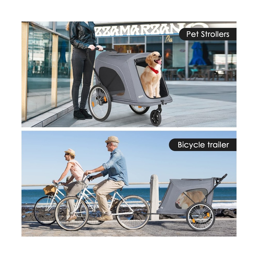 R8 Extra Large Foldable Pet Stroller, Dog Stroller & Pet Trailer for Large Do...