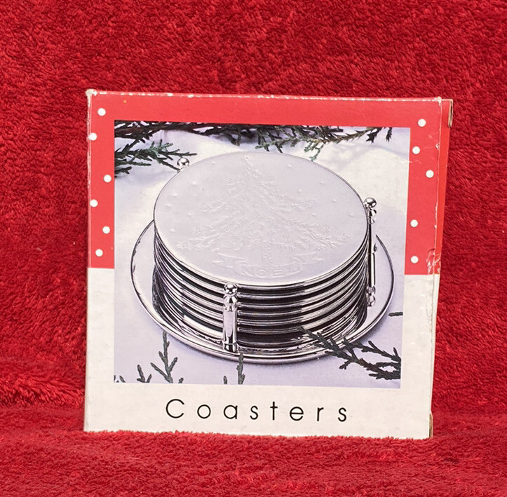 International Silver Company 7pc Silver-Plate Christmas Tree Coaster Set