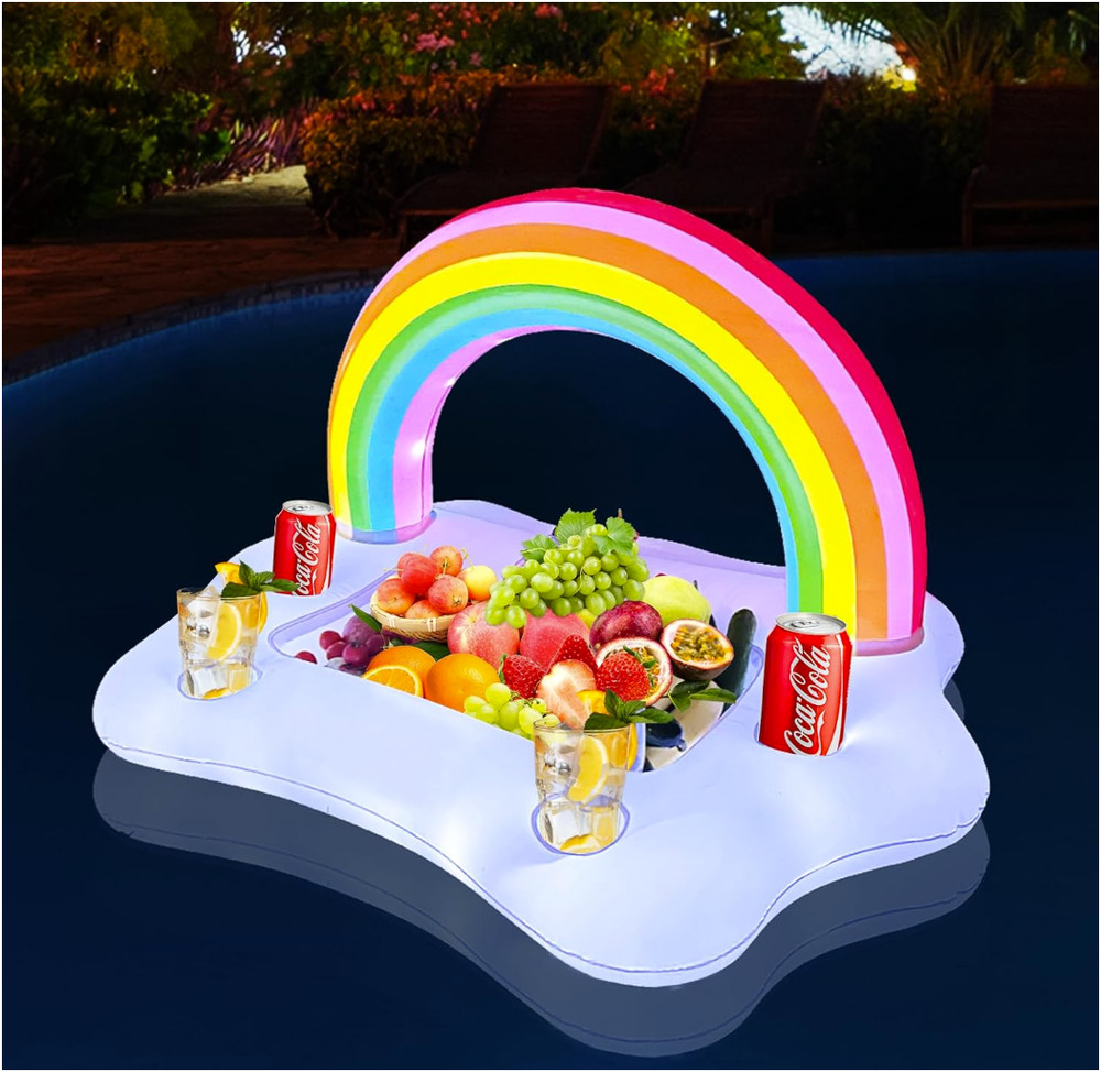 Inflatable Floating Drink Holder Pool Bar Float 4 Cup Holders Snack Tray Cloud