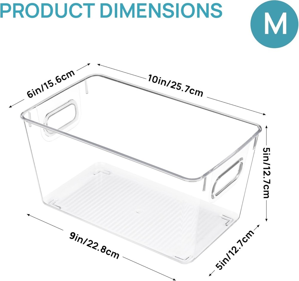 Clear Plastic Storage Bins 2pcs Medium with Handles for Kitchen Pantry Refrig...