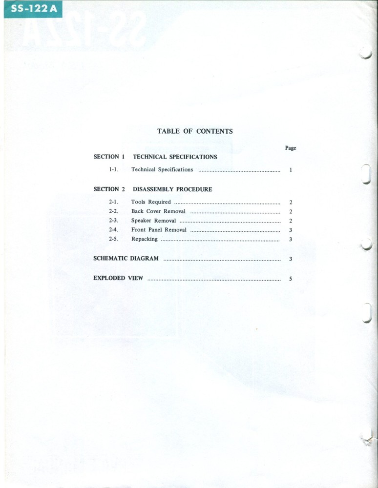 Sony Model SS-122A Speaker System Service Manual