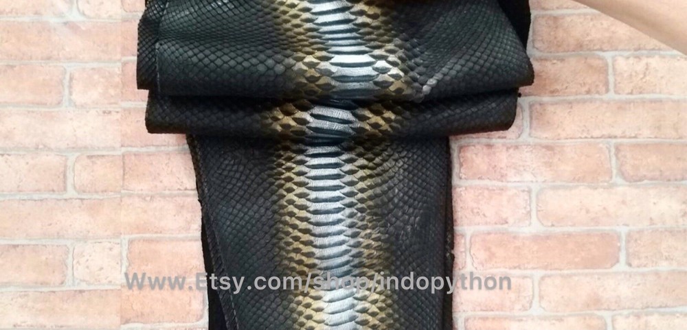 Genuine Python Leather, Exotic Snake Skin, Blac Leather,Black Skin, Real Leather
