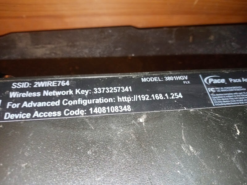 AT&T PACE MODEM/WIRELESS ROUTER MODEL 3801HGV