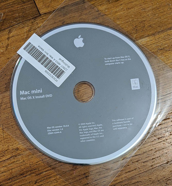 Mac Mini OS X Install Version 10.5.6 2009 + Application Disk 3A159 + new Remote