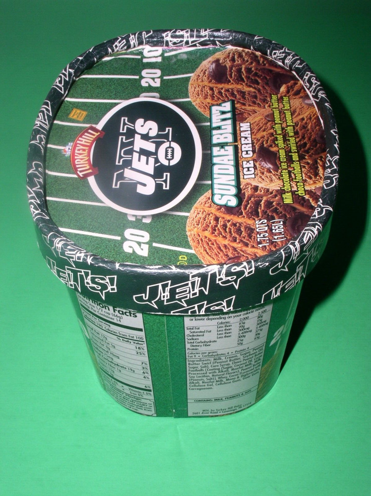 NY JETS Turkey Hill Sundae Blitz Ice Cream "EMPTY" Container Nice Display Piece!