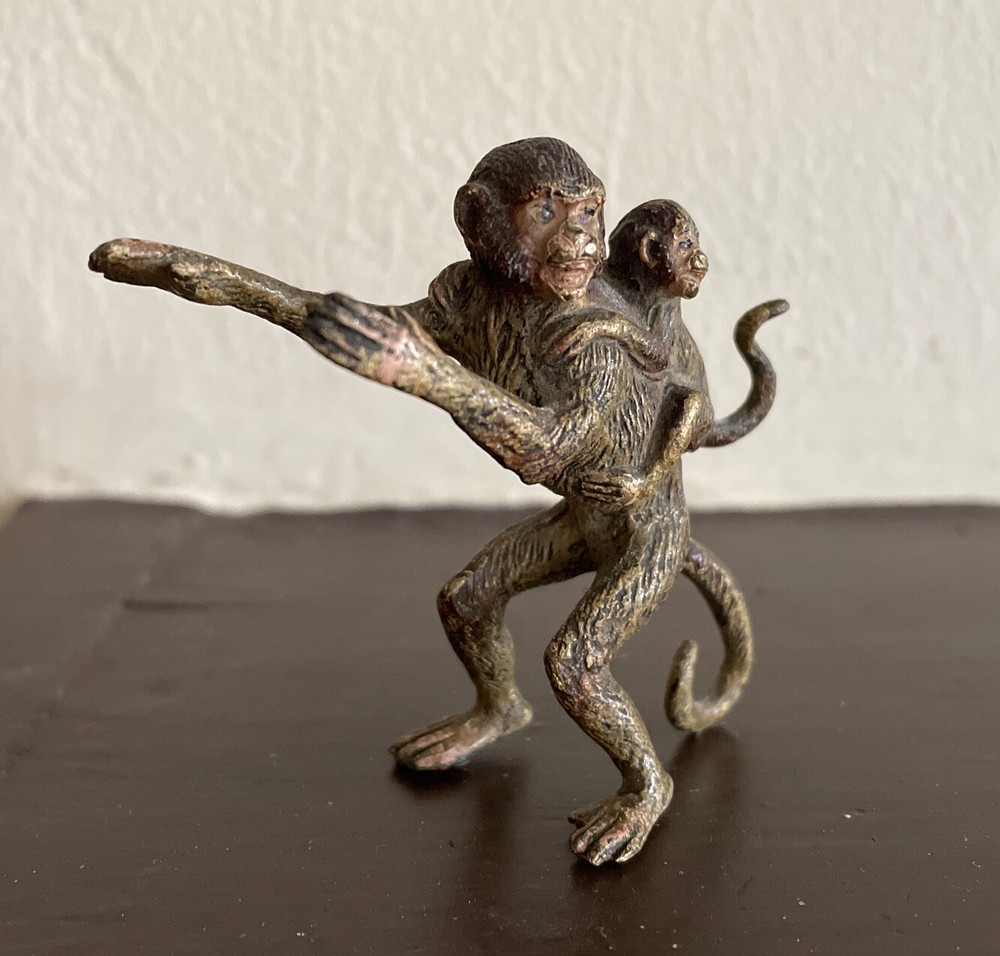 Vienna Bronze Cold Painted Monkey Offspring Baby Monkey