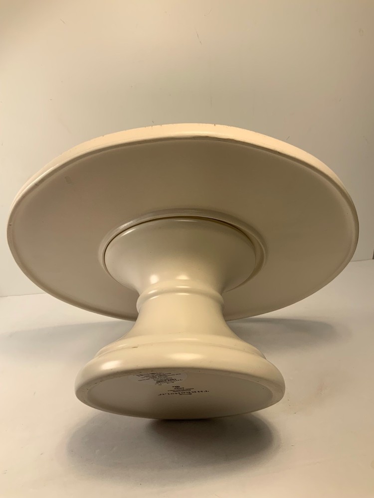 Threshold White Washed Stoneware Floral Cake Stand 11 in.