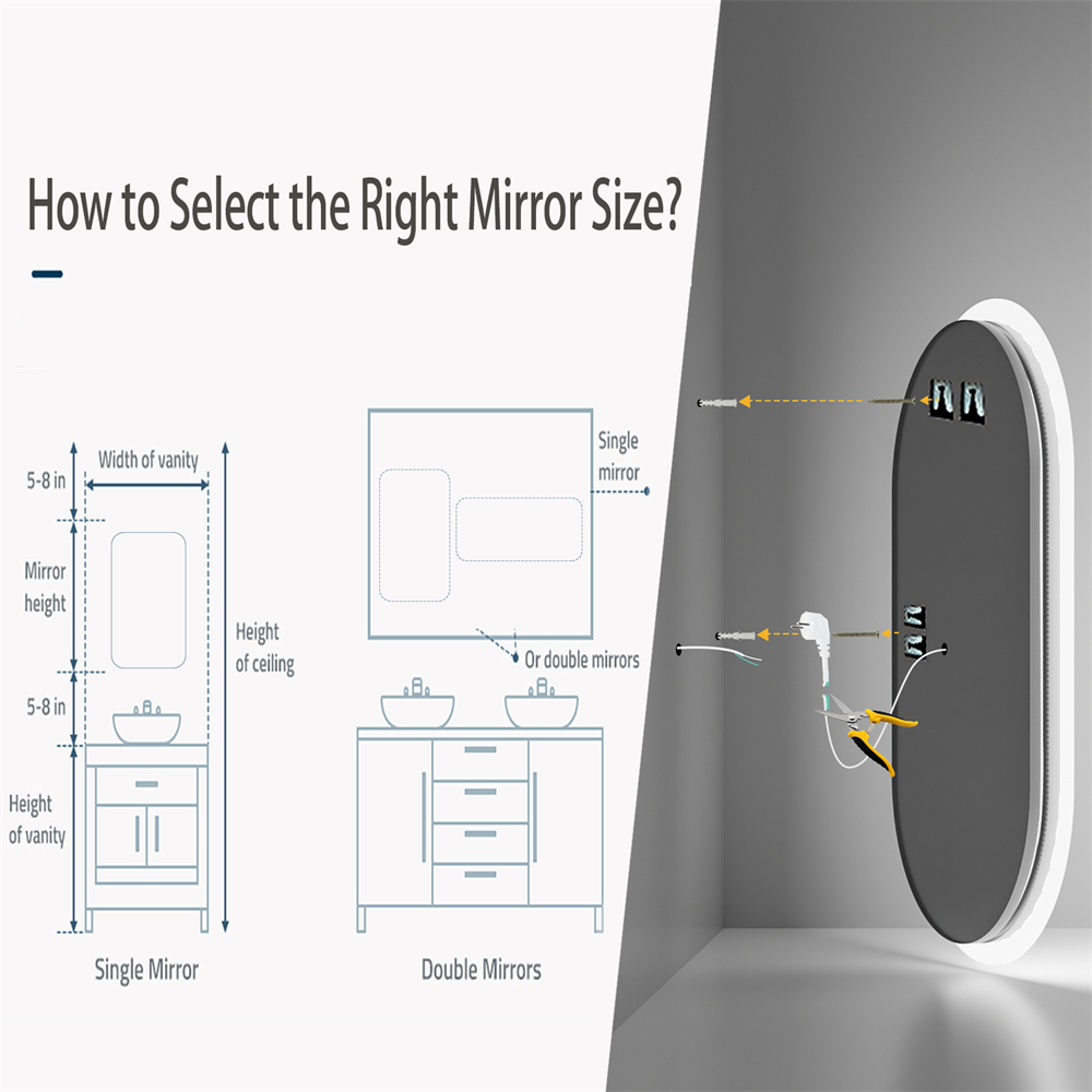 Stepless Dimming Illuminated LED Bathroom Mirror Vanity Makeup Wall Mounted Oval