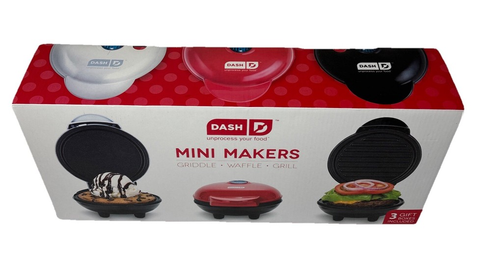 Dash Mini Maker 3-Piece Griddle, Waffle, and Grill Set ~ New