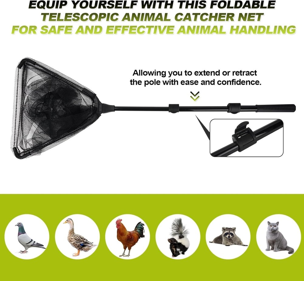 Animal Chicken Catch Control Net Pole 3 Sections LED Light 15lb Capacity Adjust