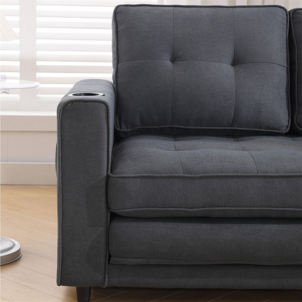 Convertible Sofa Bed Loveseat Futon Sofa Couch w/ Pull Out Bed Dark Gray