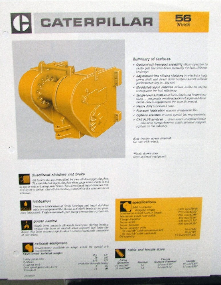 1986 Caterpillar 56 Winch Sales Spec Sheet