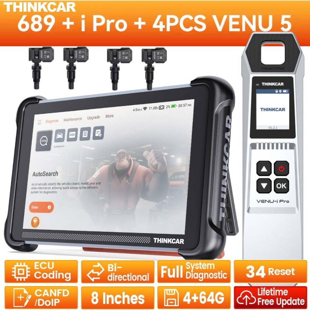 Thinkcar 689 +TPMS TOOL+ 4sensors Diagnostic Scanner CANFD & DOIP Active Test US