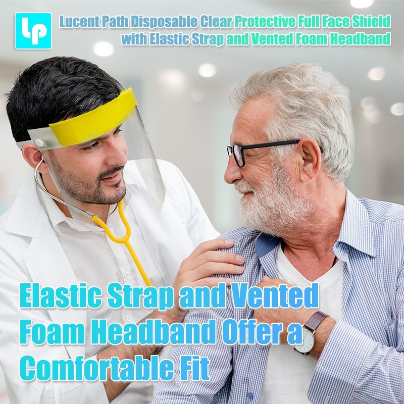 4 Pack - Clear Disposable Full Face Shield with Elastic Strap & Foam Headband