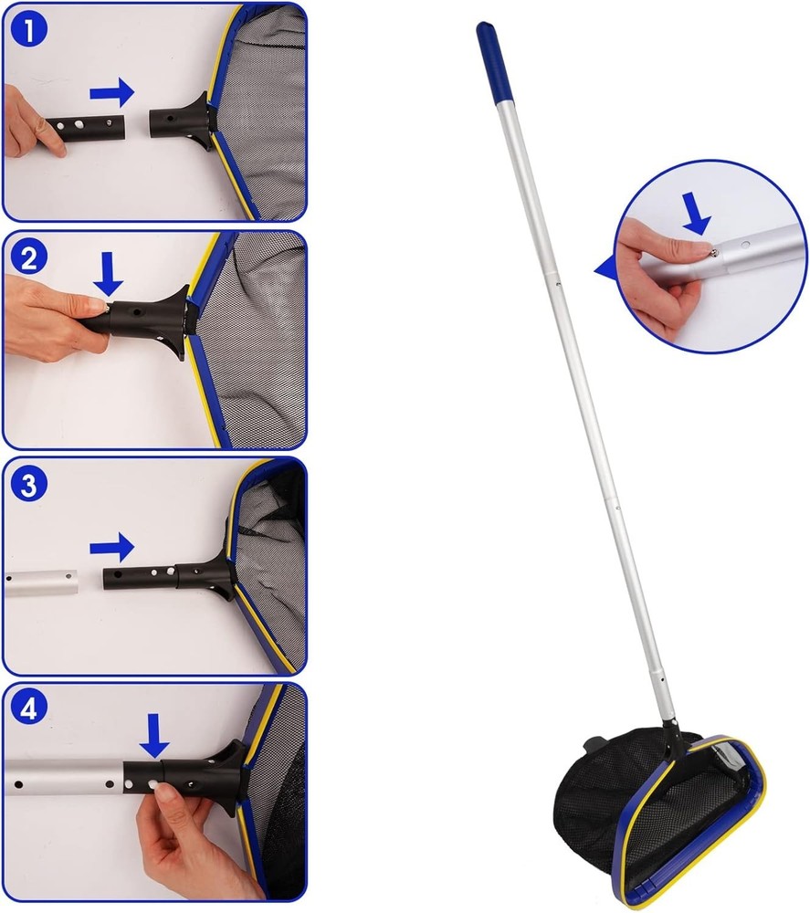 Lightweight Adjustable Pool Rake Net with 10ft Pole for Easy Debris Removal