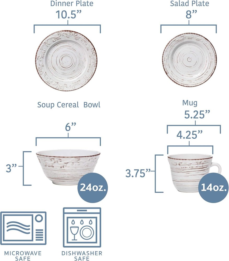 White 16-Piece Dinnerware Set, Serves 4, White Embossed