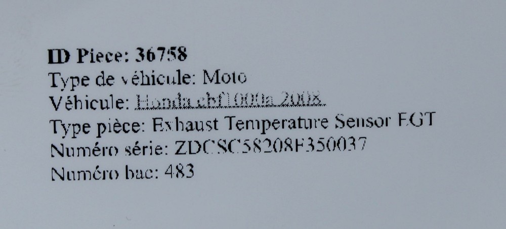 2008 Honda Cbf1000 Oxygen O2 Exhaust Gas Lambda Sensor 36531-MFA-D01