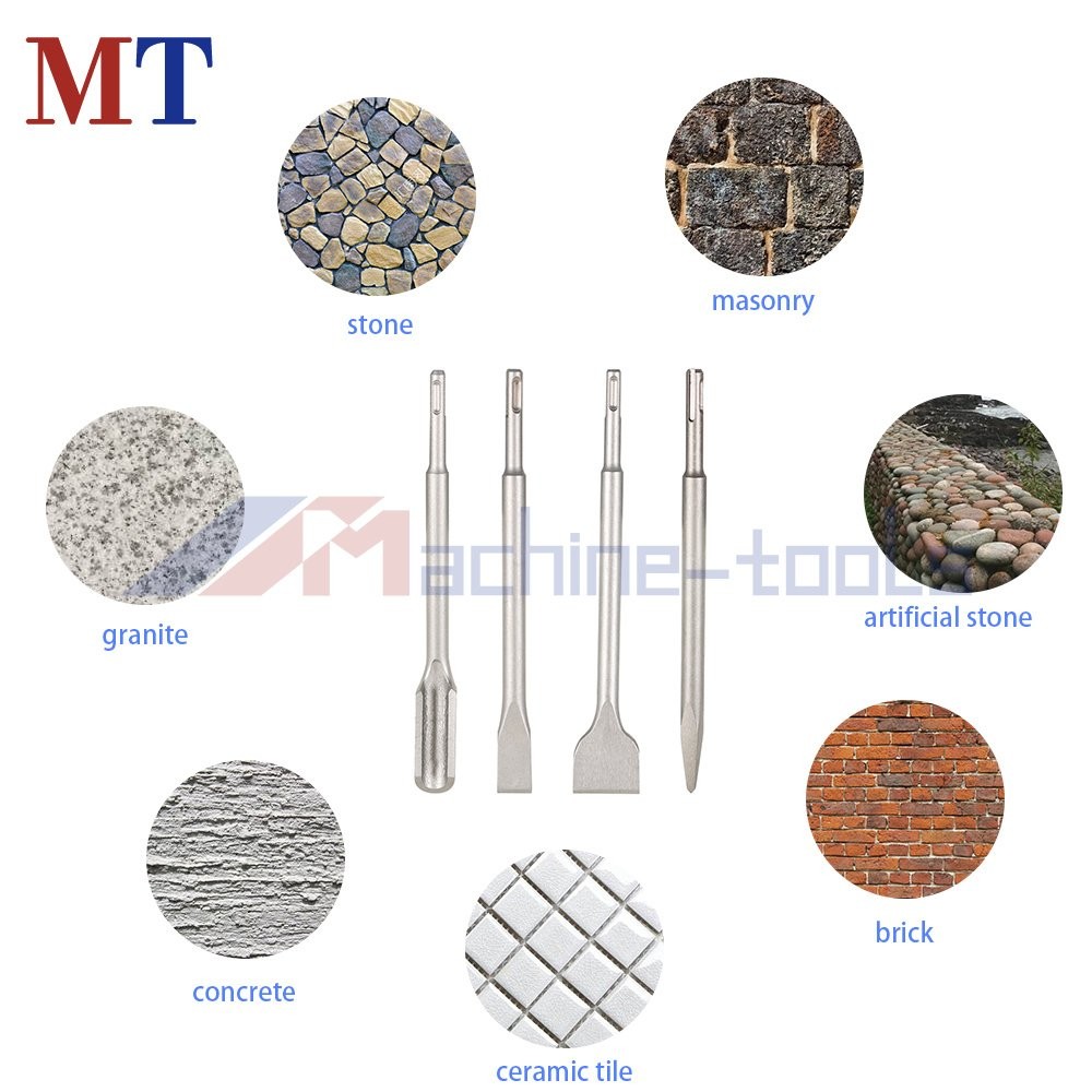 4 × Flat Chisel Grooving Chisel & Point Chisel Durable SDS Plus Chisel Bits