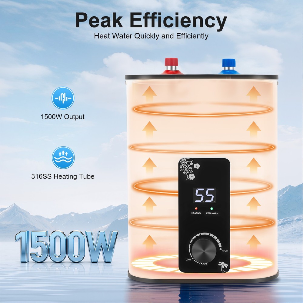 8L Rectangle Electric Mini Tank Water Heater Instant Hot Water Heater 1500W