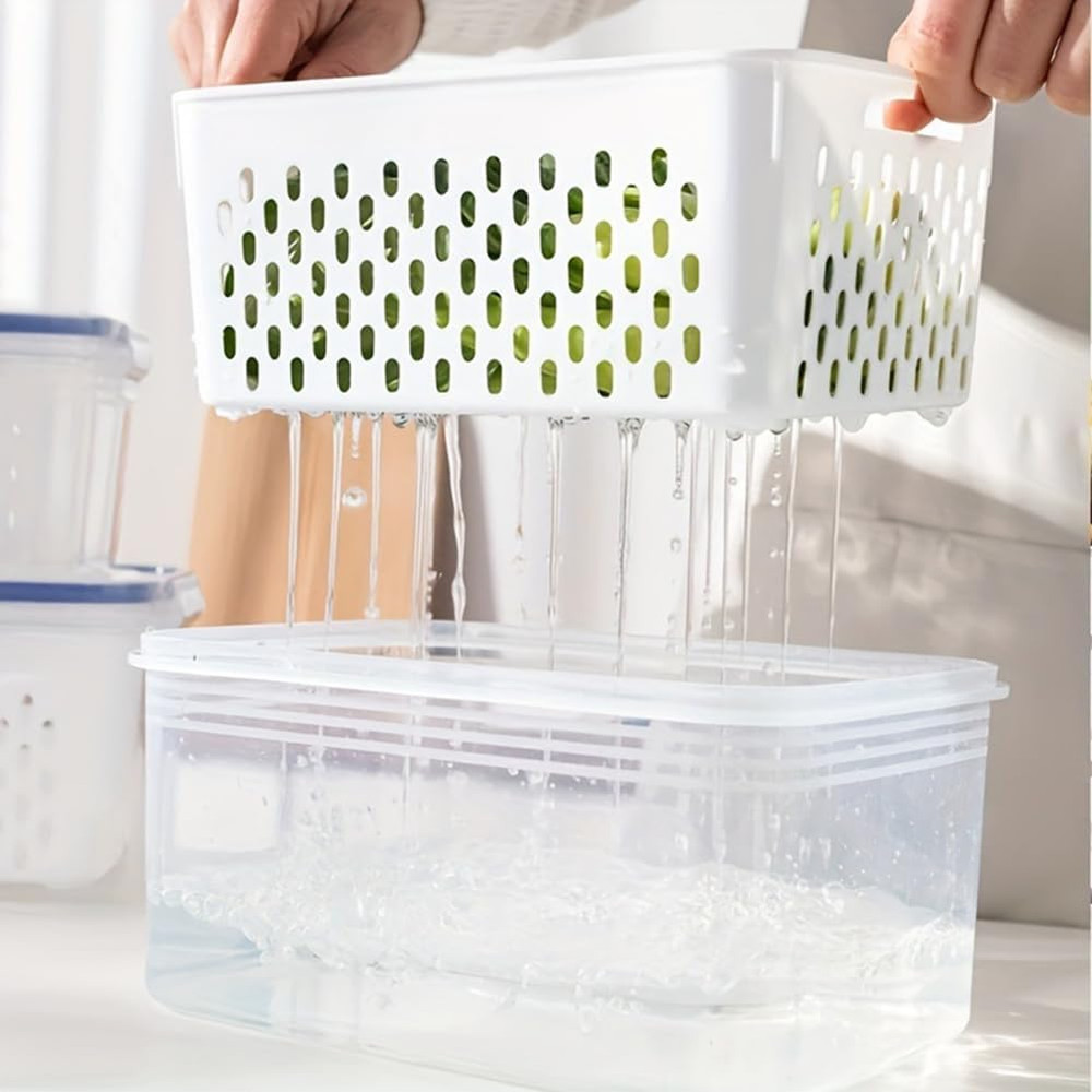 2 Pack Fruit Storage Containers for Fridge with Removable Colanders, Dishwasher