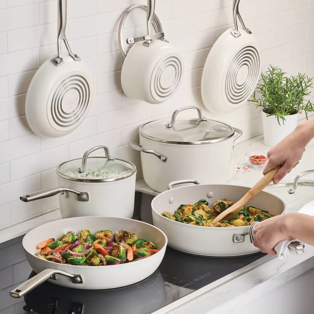 KitchenAid 11-Piece Hard-Anodized Ceramic Nonstick Cookware Set White New