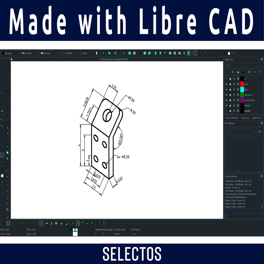 2024 Libre CAD 2D Design Software CD for Windows & Mac + PDFs Install, Manual