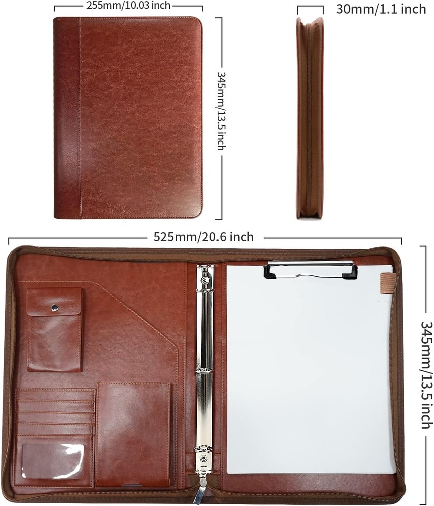 Zippered Leather Portfolio Organizer