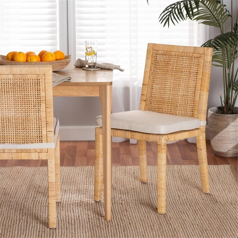 Baxton Studio Sofia Walnut Finished Wood and Rattan Dining Chair